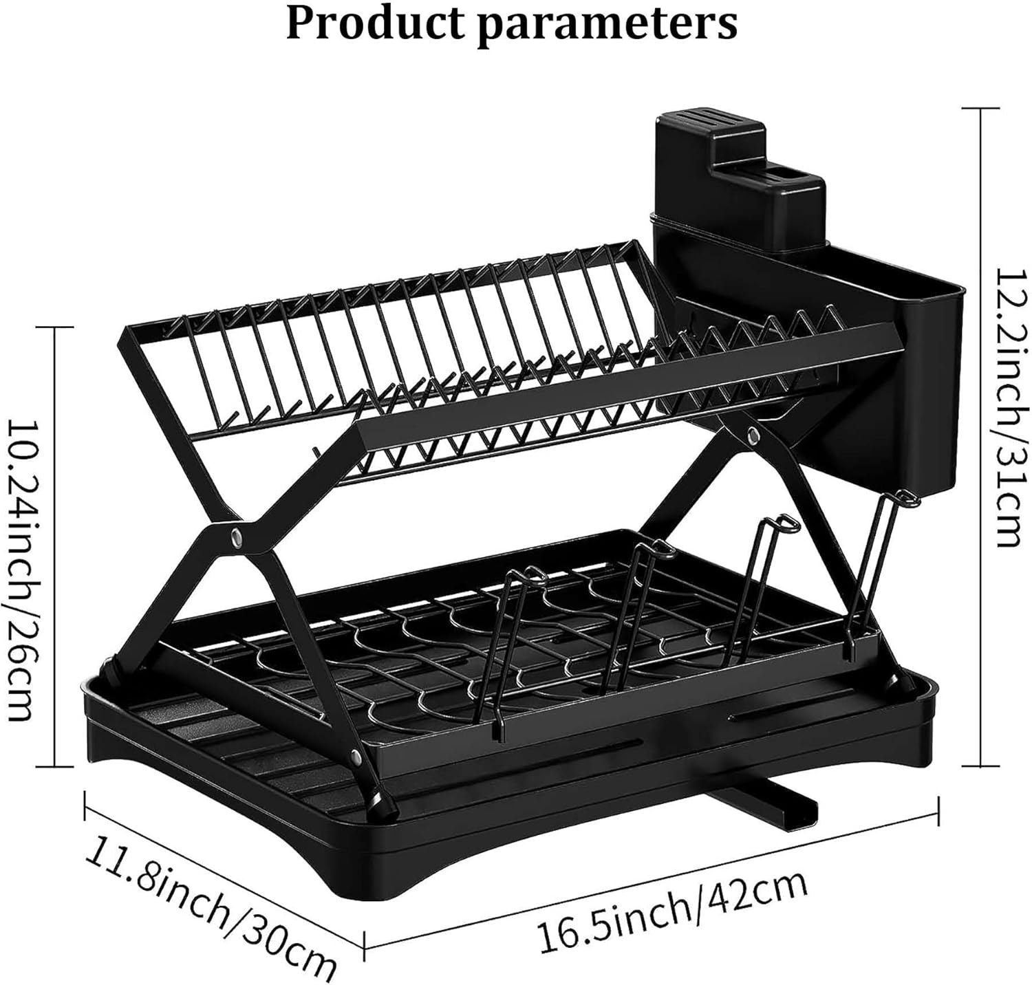 折りたたみ式食器乾燥ラック 排水板付き 2段式食器ラック キッチンカウンター用 ステンレススチール製 折りたたみ式食器乾燥ラック 調