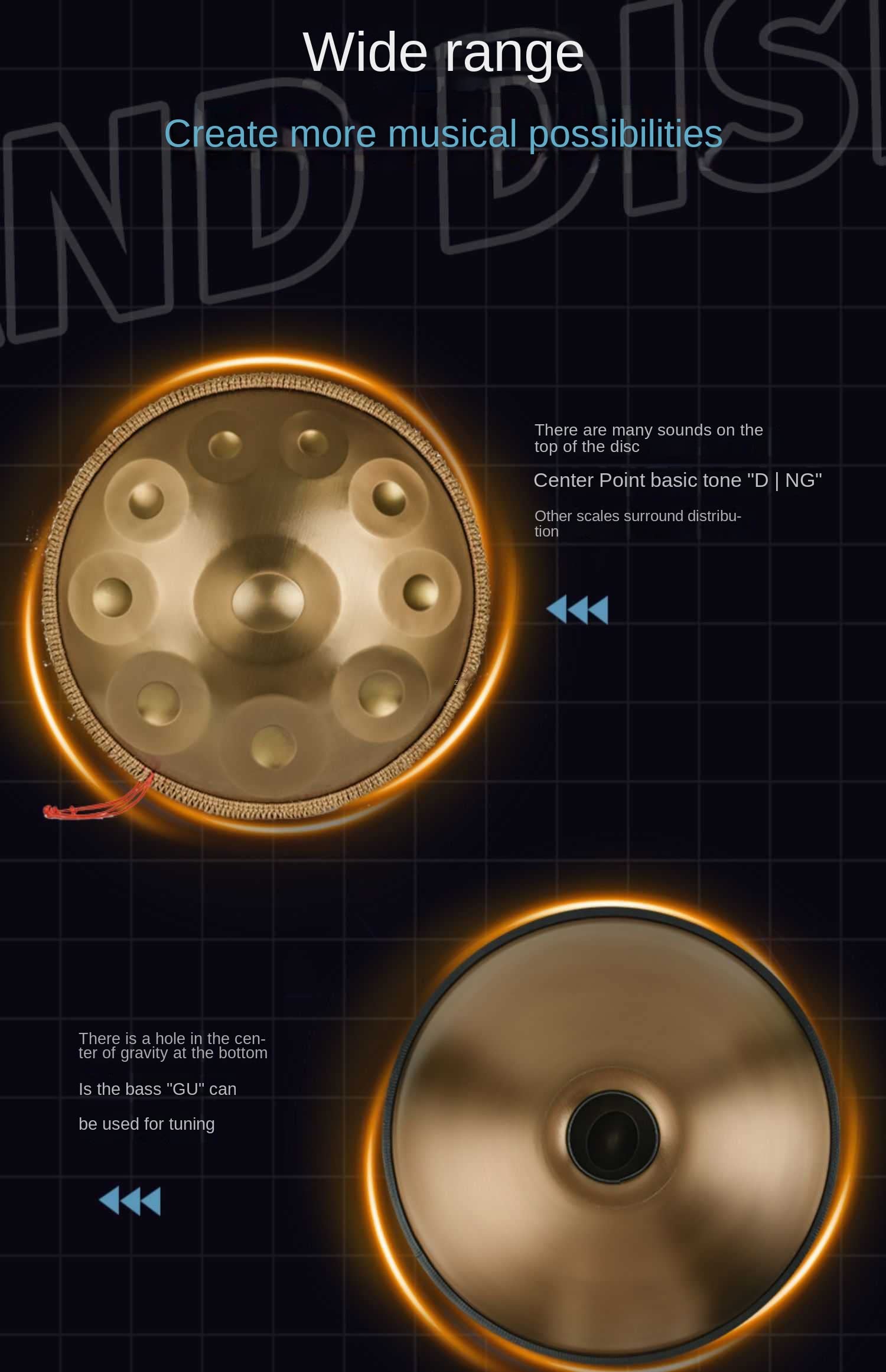 Amazon｜ハンドパン メジャー ハンドパン ドラム 9/10 ノート 22