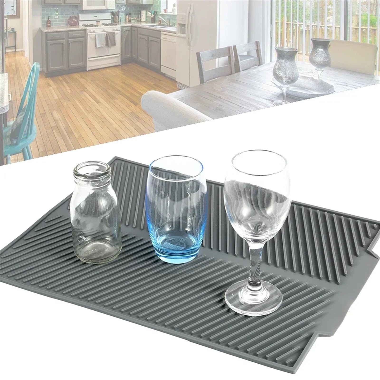 KüChenutensil-Trockenmatte Abtropfmatte aus Silikon, Abtropfmatte, flexibel, hitzebeständig, rutschfest, wiederverwendbar, for Küchenarbeitsplatte, Spülbecken FüR Besteck
