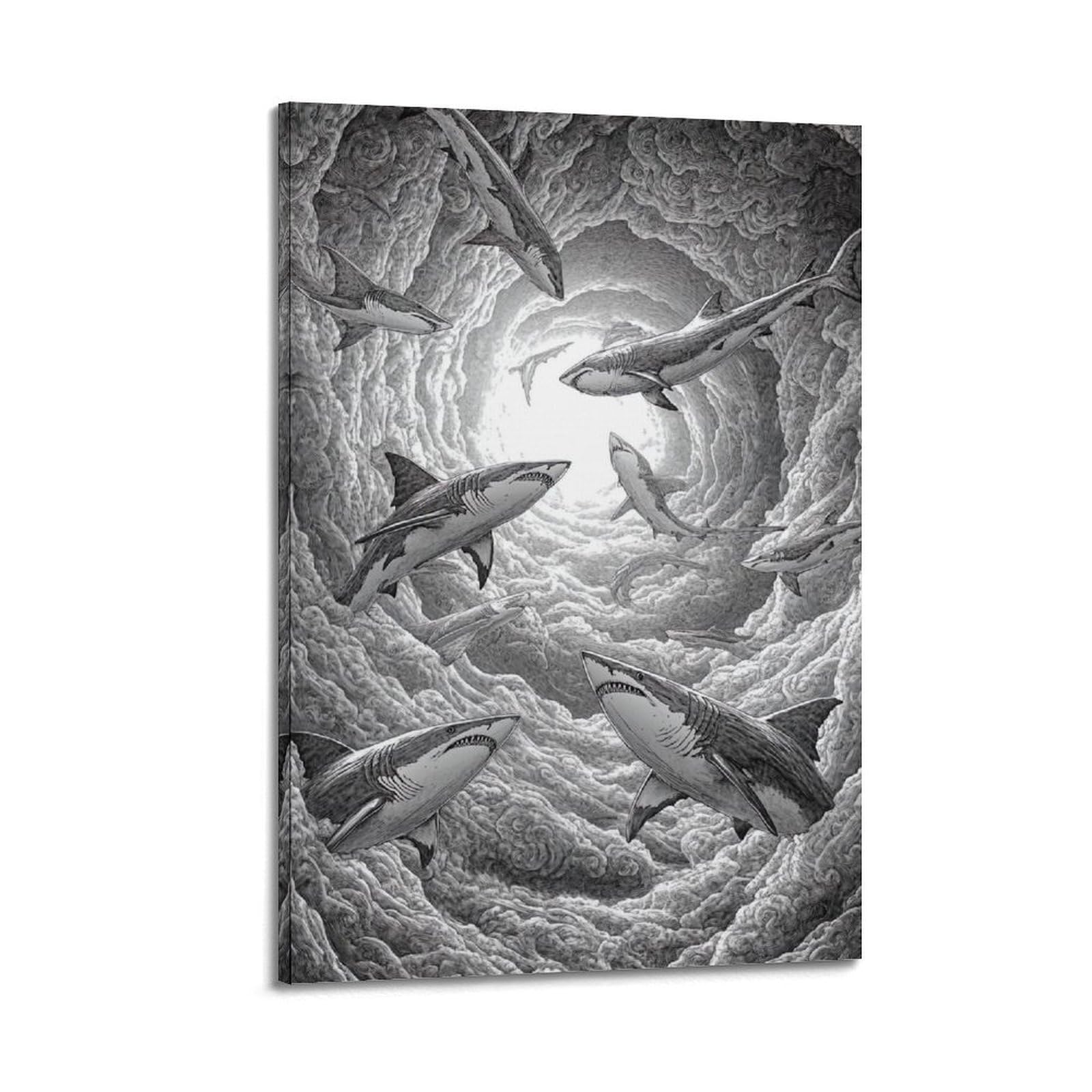ZSZWHJ Animal Poster Sharks in The Air Poster Decorative Painting Canvas Wall Posters And Art Picture Print Modern Family Bedroom Decor Posters 20x30inch(50x75cm)