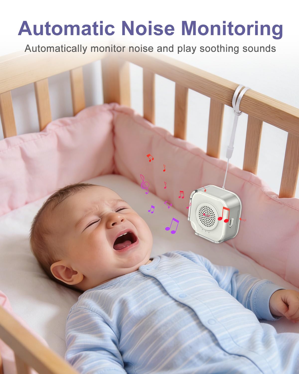 White Noise Machine Baby, biały szum z 28 dźwiękami, 3 jasności, ciepła biel, funkcja wykrywania szumów, timer, ładowanie przez USB, głośnik Bluetooth dla dzieci i dorosłych