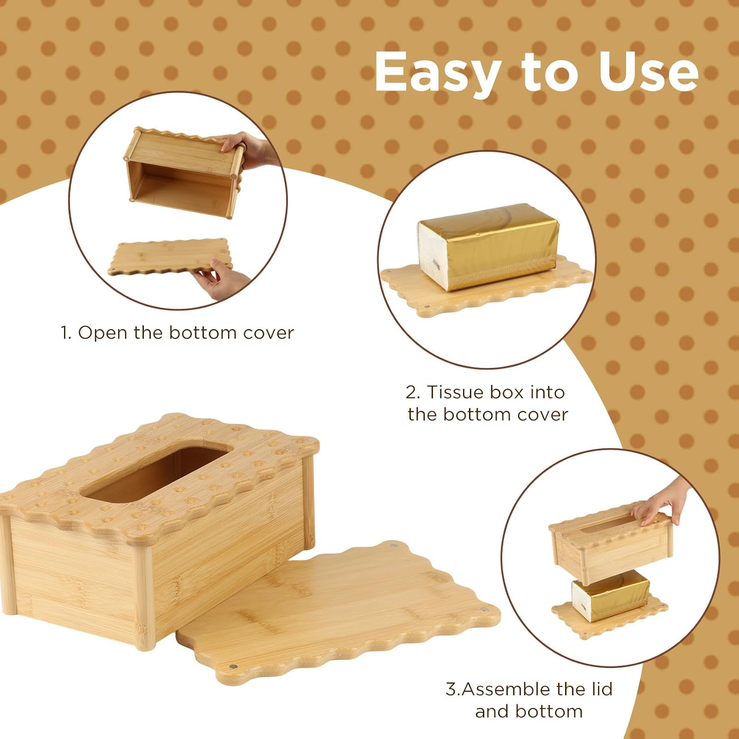 Tissue Box Cover Rectangle, Bamboo Tissue Box Holder with Magnetic Bottom, Decorative Wooden Tissue Box Cover, Rectangular Facial Tissue Holder for Bathroom, Bedroom, Living Room, Office image 4