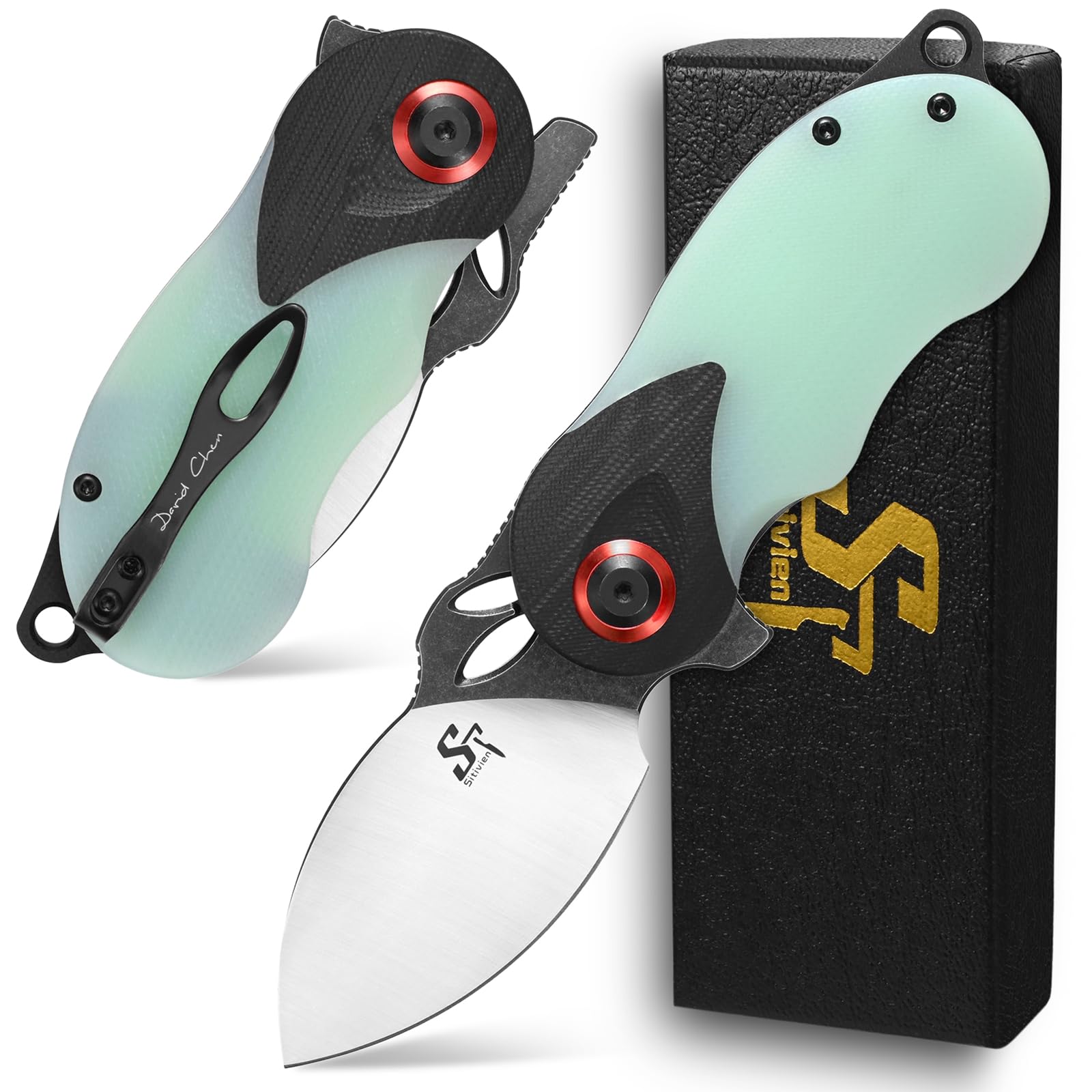 Sitivien ST159 Folding Knife,K110 Steel Blade with G10 Handle Chinese Zodiac Series EDC Tool Knife for Outdoor Camping Hiking Fishing(Jade)