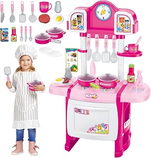 deAO Miniatur-Küchenspielset, Kinderküche Rollenspiel mit Licht und Sound