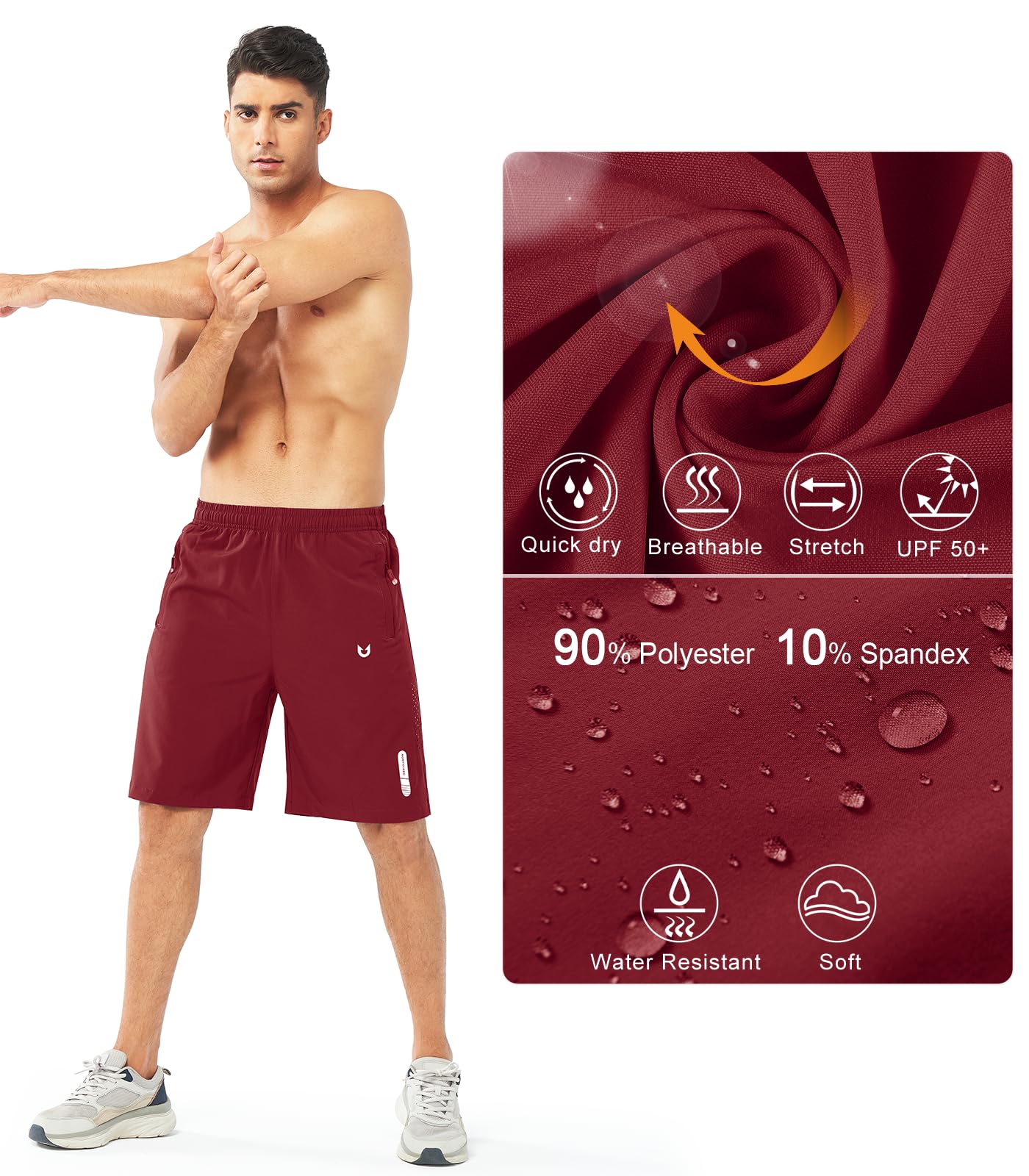 NORTHYARD Sportliche Laufshorts für Herren, schnelltrocknend, Workout-Shorts, 17,8 cm/12,7 cm/22,9 cm, leicht, Sport, Fitnessstudio, Basketball, Tennis, Wandern, Weinrot, Mittel