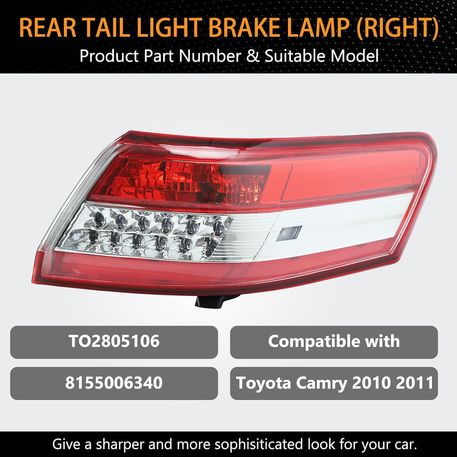 Rear Tail Light Brake Lamp Passenger Right Side Compatible with Toyota Camry 2010-2011 (Submodel: Base, LE, SE, XLE)
