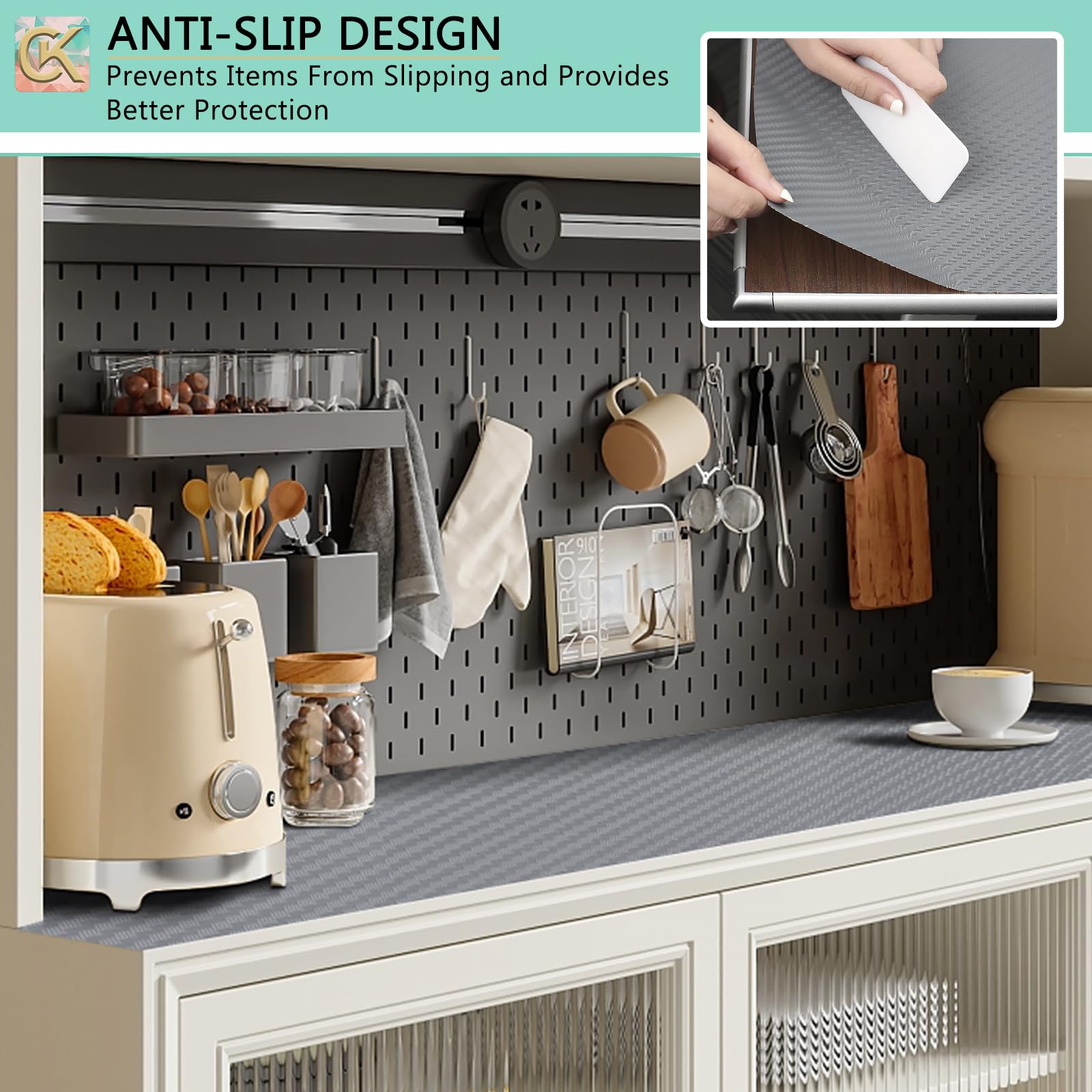 Forro autoadhesivo para estantes, forro de cocina, papel con respaldo impermeable, fácil de despegar y pegar, sin residuos, para decorar la superficie de tu escritorio, encimeras de cocina (plateado,