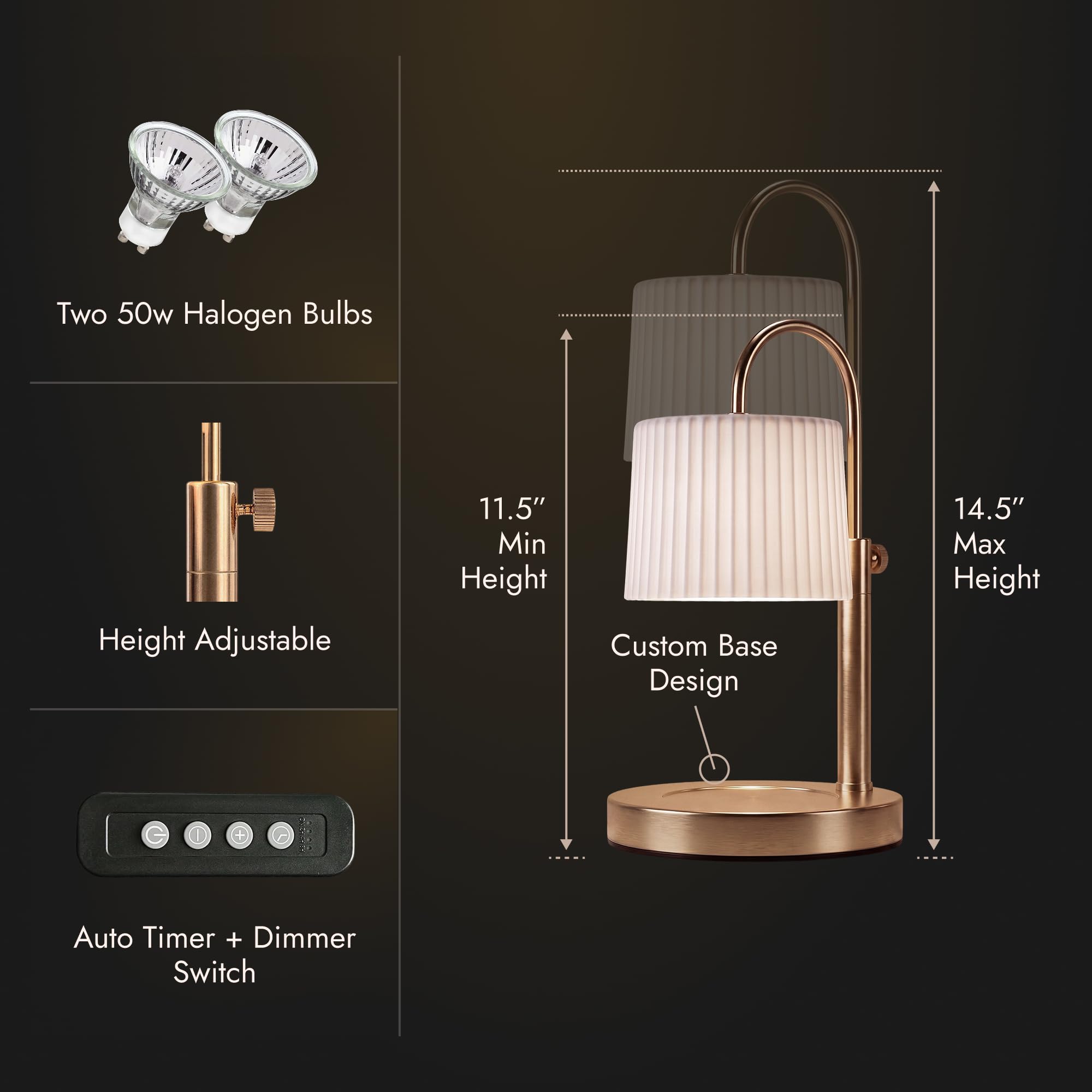 Ściemniana szklana lampa podgrzewacz świec z timerem, regulowana wysokość, podgrzewacz do świec, z timerem (8H/4H/2H) - topiący wosk, pasuje do świec zapachowych o różnych rozmiarach, żarówka 02