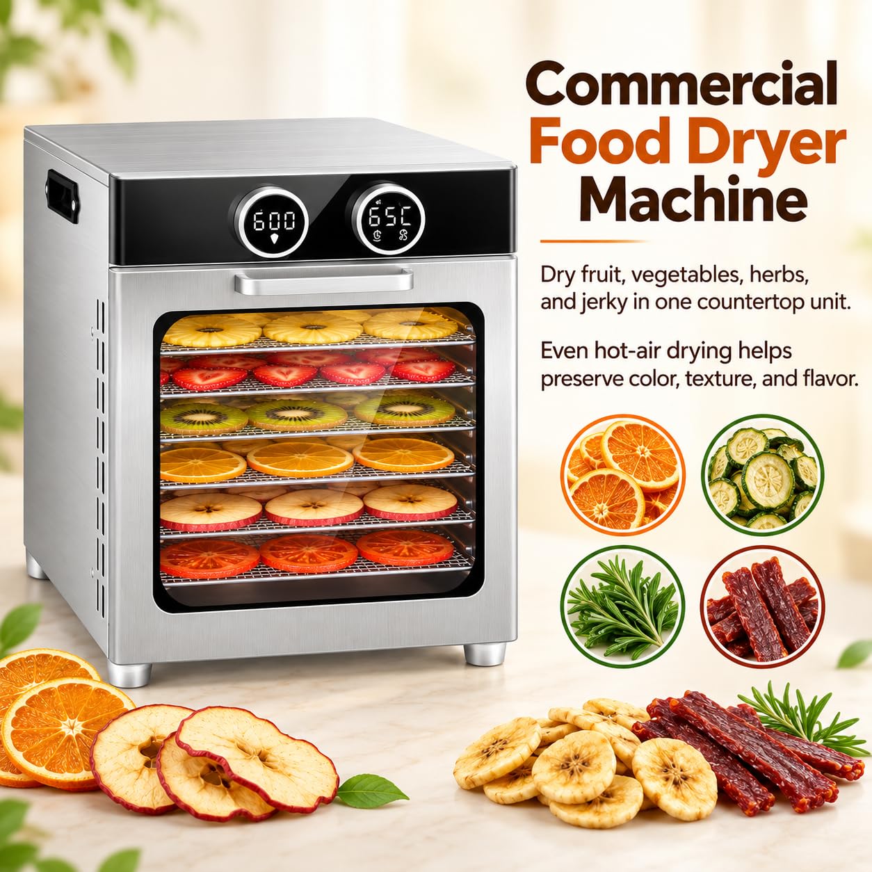 Essiccatore Alimentare Commerciale, 800W, Circolazione dell'Aria a 360°