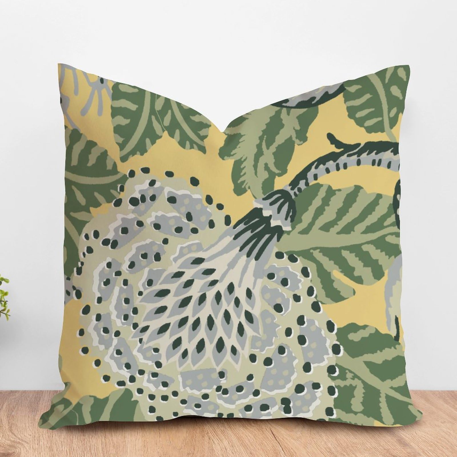 ArogGeld Chinoiserie Chic Cushion Cover Green and Yellow Flower Pillow Cover Green Grey Yellow Chinoiserie Floral Pillow Cover Case Farmhouse Decor