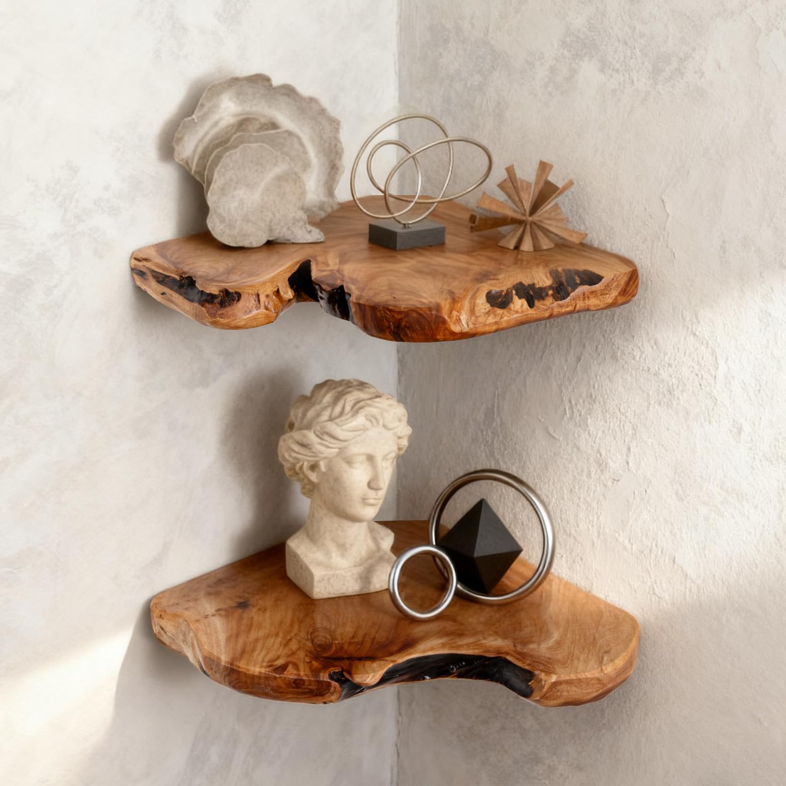 WELLAND Live Edge Cedar Corner Shelves - Floating Wall Decor -3