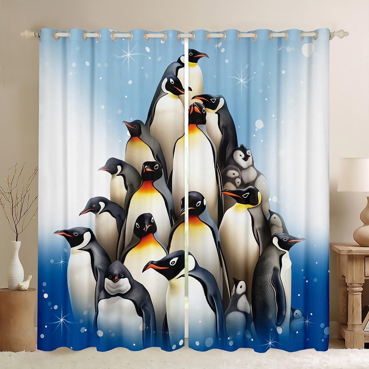 Penguin Window Curtains 3D Antarctic Animal Curtain For Kids Boys Girls Bedroom Decor Gift Black White Penguin Window Drapes Winter Wildlife Animal Lightweight Window Treatments 42