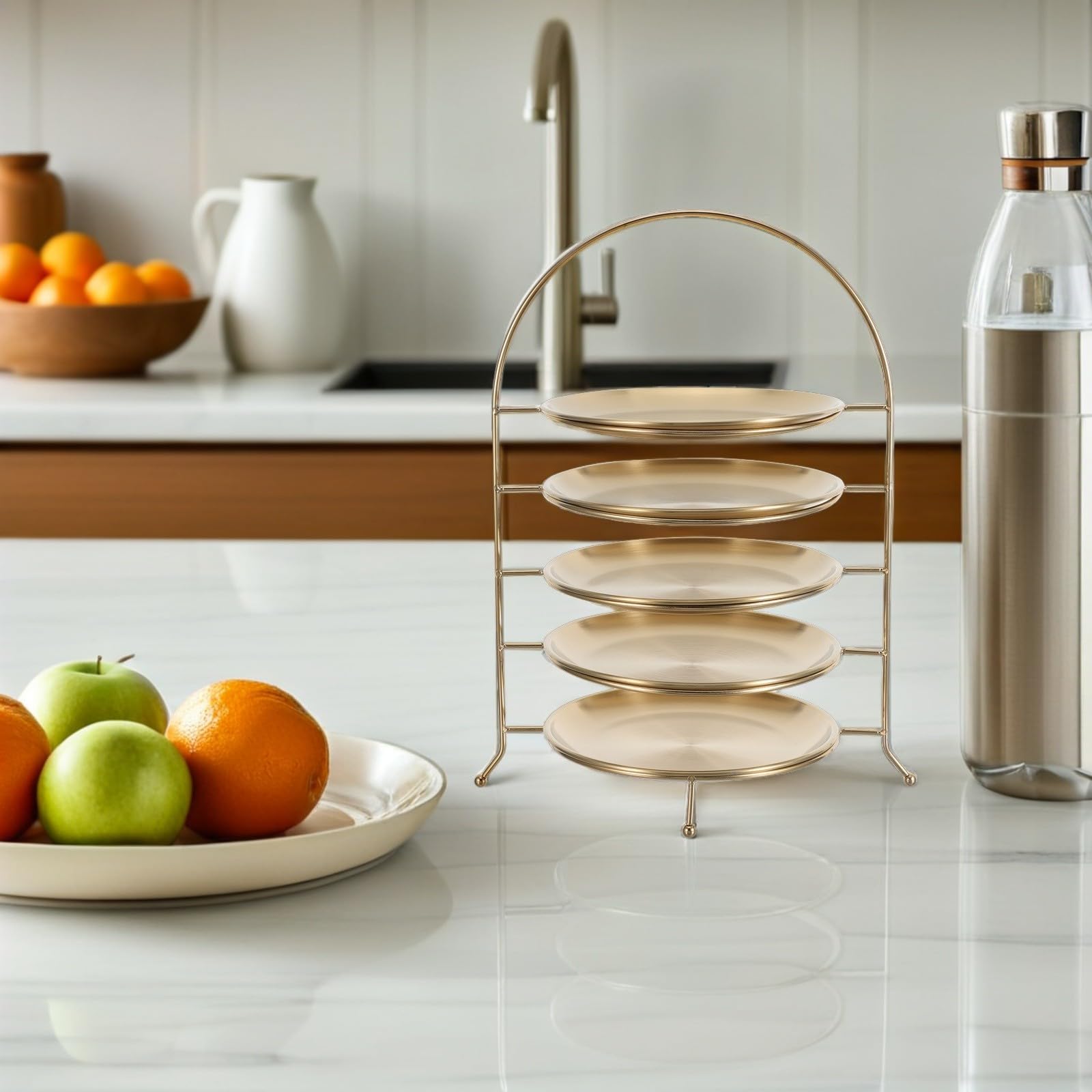 POPETPOP Portapiatti Rotondo in Acciaio Inossidabile a 5 Livelli, Struttura Robusta e Versatile, per Buffet ed Eventi, Set Multi-Strato Color Oro