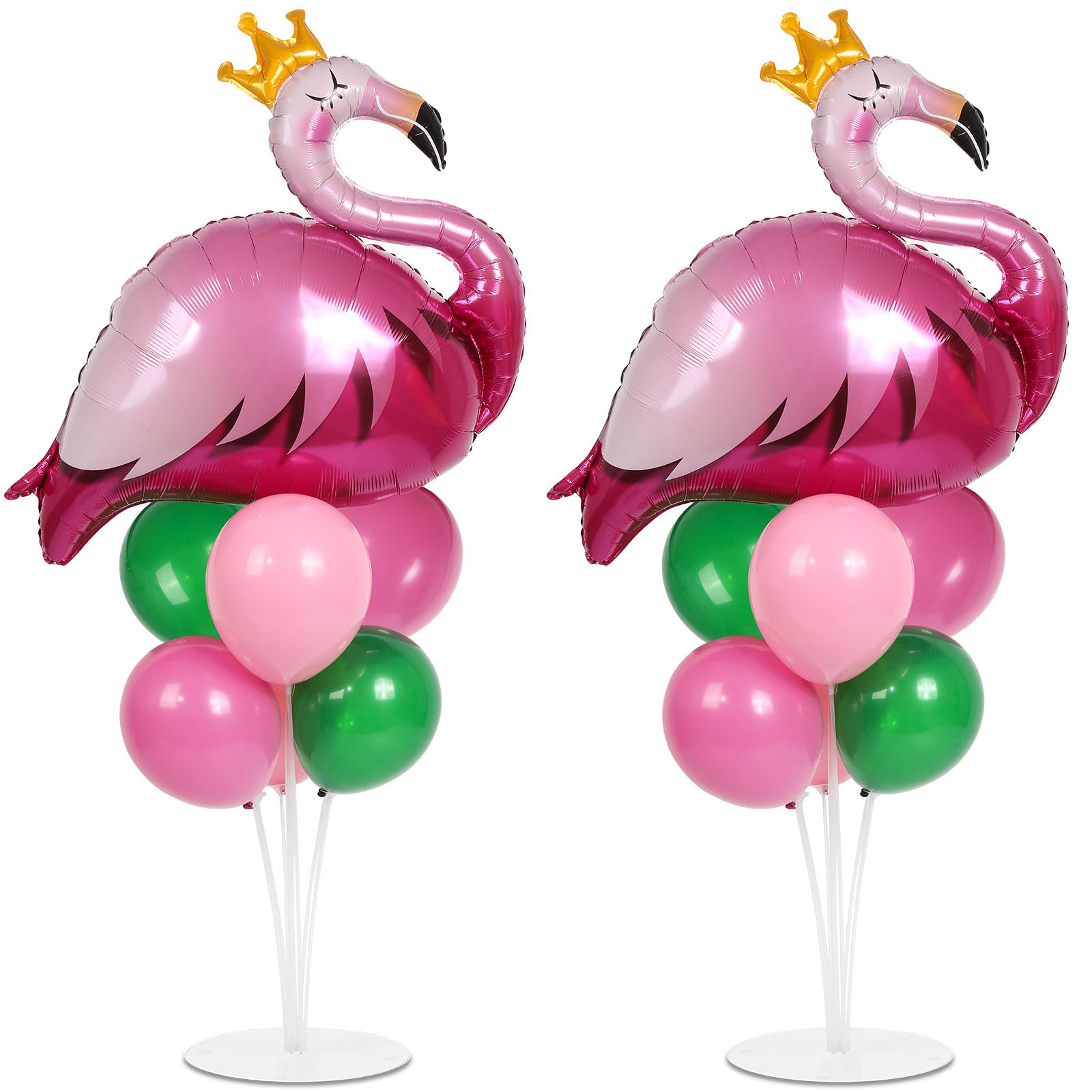 Photo 1 of 2 Sets Summer Tropical Flamingo Balloon Column Stand Kit with 102 Pink Green Flamingo Foil Balloons 5.57ft Balloon Tower Stand with Base Arch Column for Birthday Wedding Hawaiian Luau Party Decortions