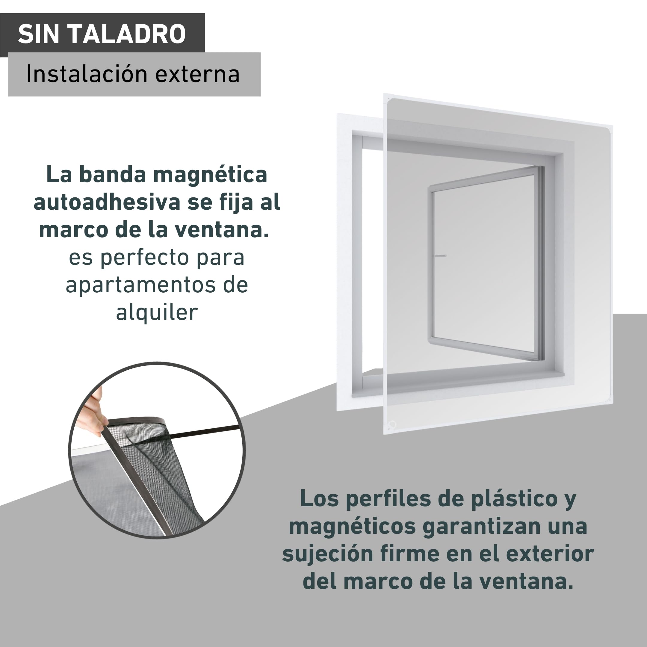 Windhager Ventana magnética de protección contra insectos, marco magnético para mosquitera, mosquitera, montaje sin herramientas, antracita, kit de autoensamblaje 100 x 120 cm, 04301