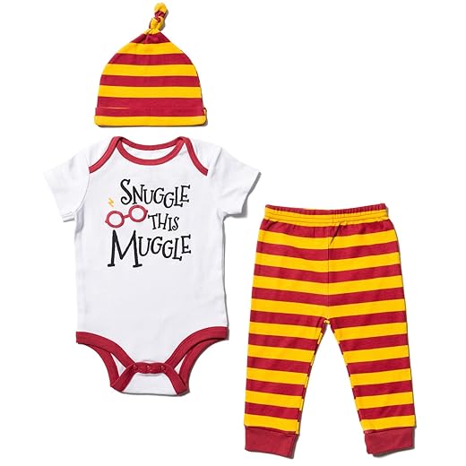 Harry Potter Newborn Baby Boys 3 Piece Outfit Set: Cuddly Bodysuit Pants Hat White/Multicolor