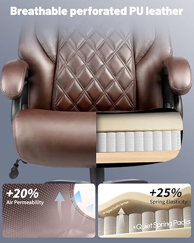 Miniatura 3 de Silla de oficina grande y alta de 600 libras, sillas de oficina ejecutivas con soporte lumbar ajustable, silla de escritorio ancha con ruedas de