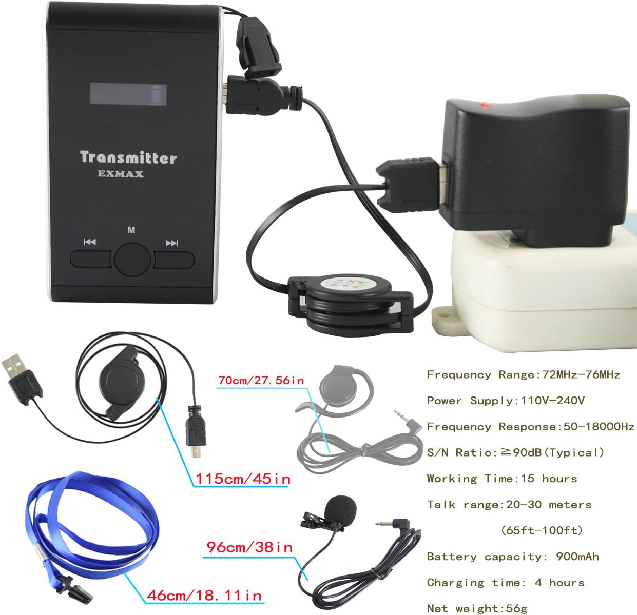 EXMAX EX-100T EX-100 Transmitter + Microphone Only for EX-100 Wireless Tour Guide System Receivers Church Translation Simultaneous Interpreting Teaching Conference Travel Museum Tour(1 Transmitter)