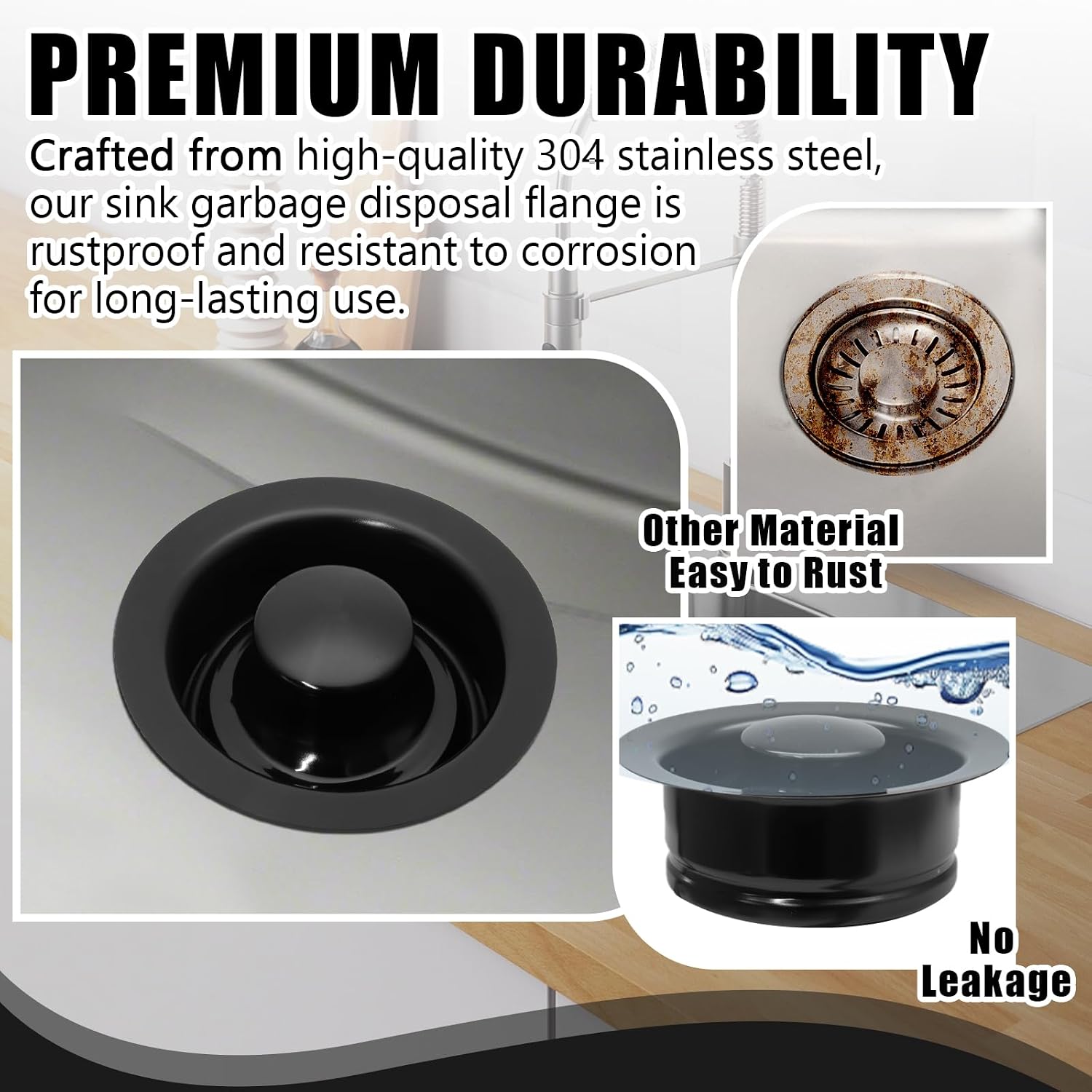 1PCS Sink Garbage Disposal Flange,Sink Drain Flange Black Stopper Stainless Steel Sink Stopper,Universal Fit 3-1/2 Inch for Standard Sink Drain Opening