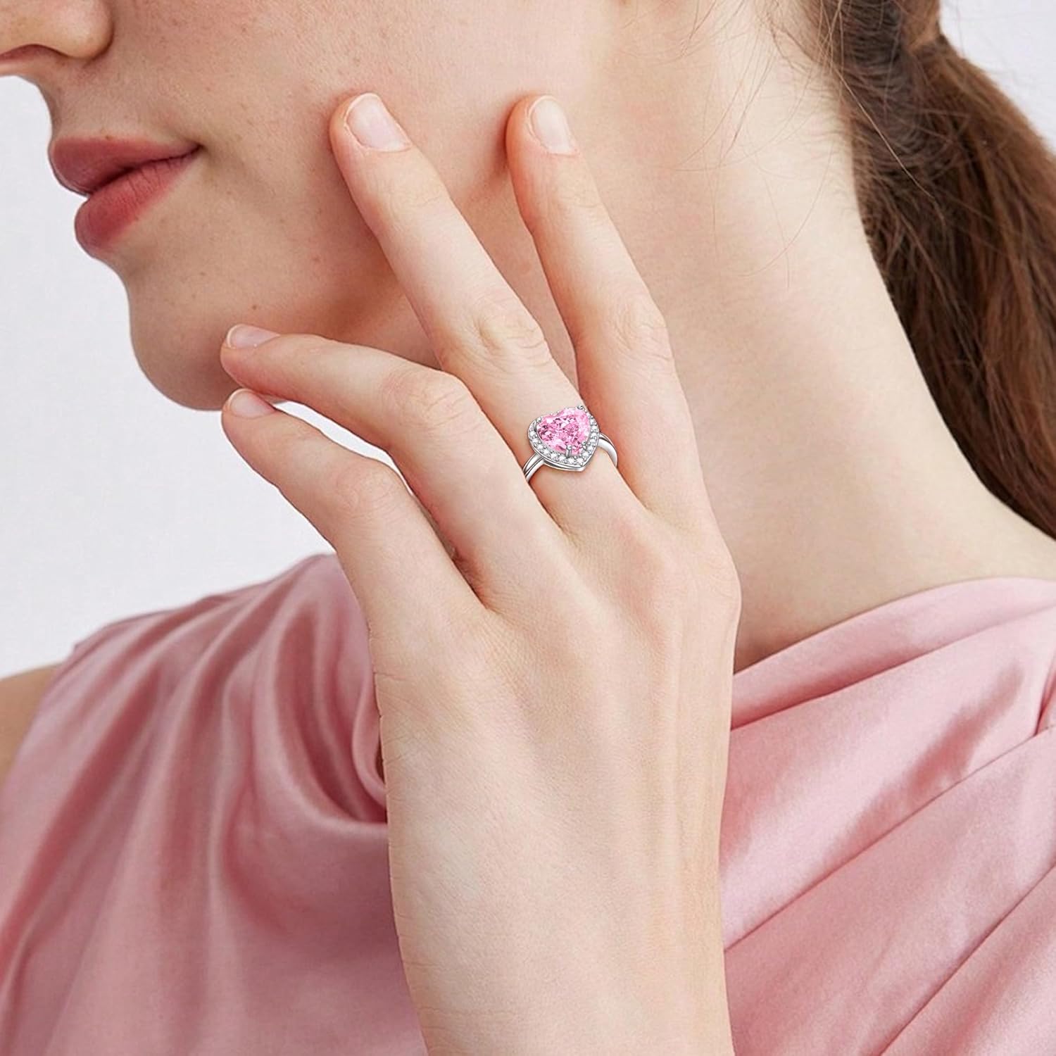 Heart Shaped Birthstone Rings for Women, Crystal Diamond Halo Open Bands Cubic Zirconia Rings Adjustable Wedding Band Engagement Ring Promise Rings for Her Anniversary Wedding Gifts - Image 2