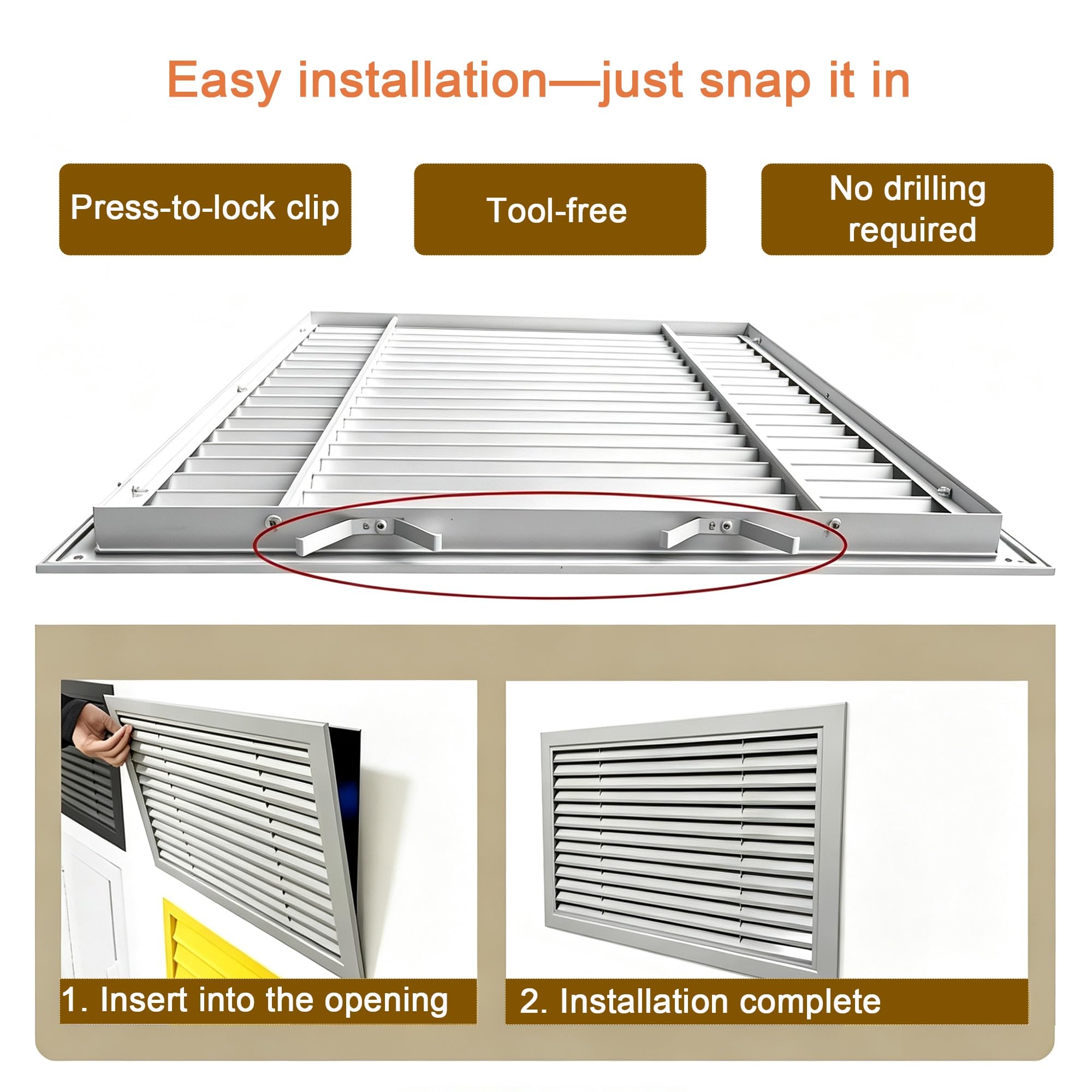 Griglia Di Ventilazione In Alluminio Con Clip A Molla | Griglia Di Ventilazione Lineare Senza Viti Per Mobili E Pareti, Per Ventilazione A Parete E A Soffitto(300x300mm)
