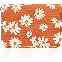 AfitLulu Credit Card Holder for Women, RFID-Blocking Card Holder Wallet with Zipper 11Slots Daisy Womens Card Organizer Orange