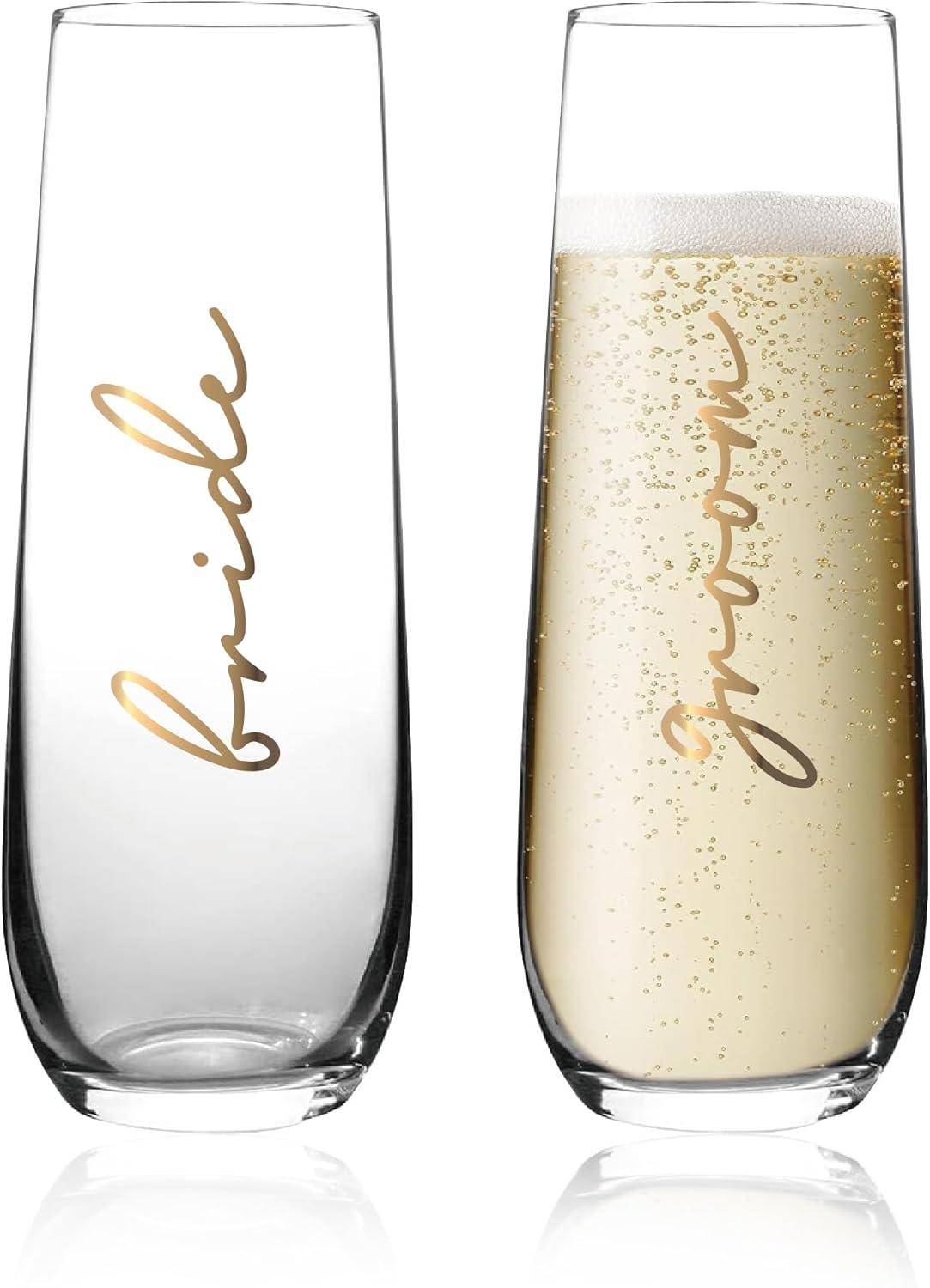 Bride and Groom Champagne Glasses，Mr and Mrs Champagne Flutes Set of 2, Wedding Bridal Shower Gifts, Engagement Gifts for Couples