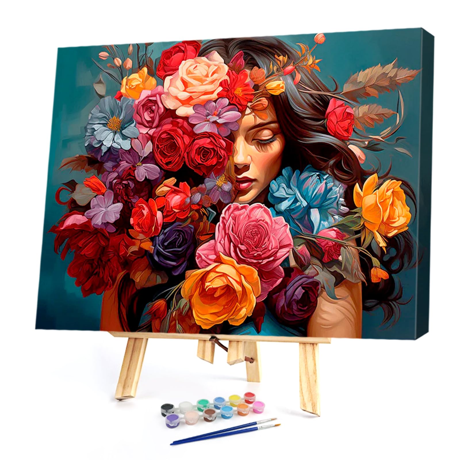POETRYDRAW Floral Embrace DIY Paint By Numbers Kit on Canvas 15.75x11.81inch with Frame for Beginners & Adults
