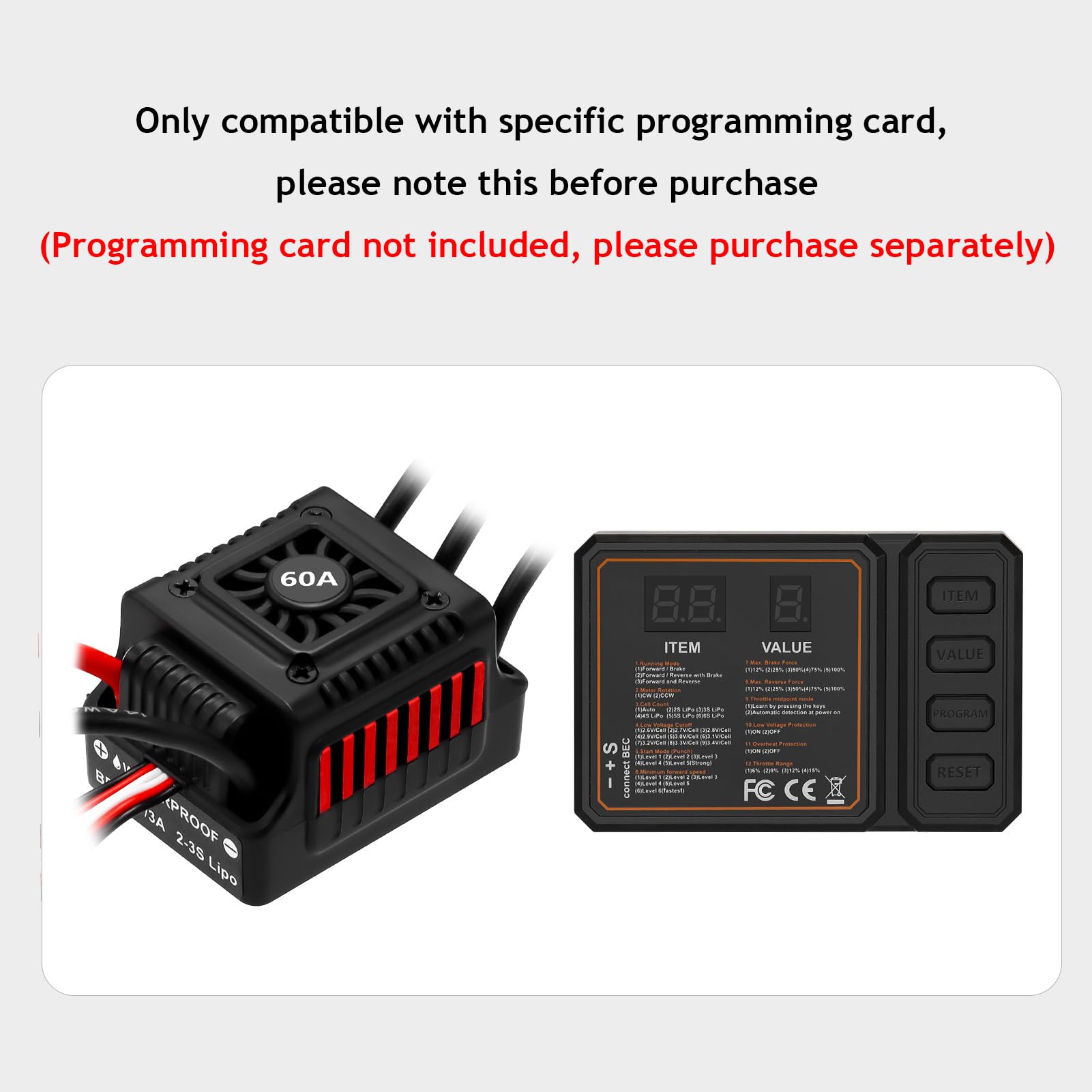 Motor sin escobillas impermeable S3650 de 4300 KV, eje de 3,175 mm con controlador de velocidad eléctrico ESC sin sentido de 60 A y disipador de calor para coche 1/10 RC camión, rojo