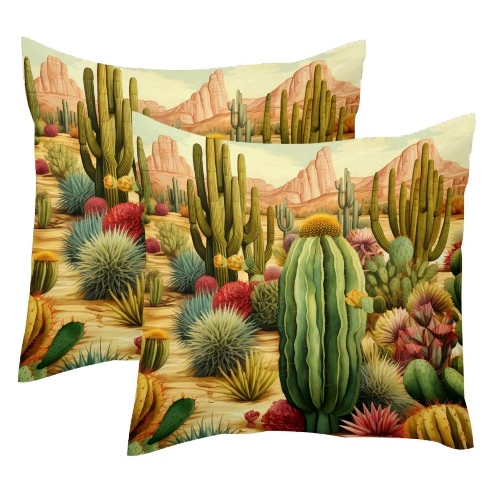 Housse de coussin velours vert motif cactus pour un salon style jungle urbaine