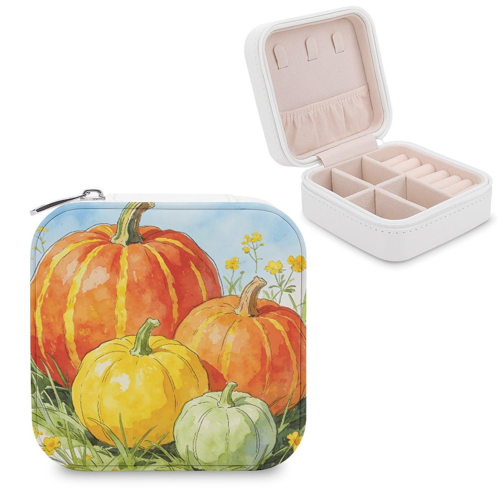 LZQPOEAS Fall Pumpkin Jewelry Box, PU Patterned Storage Case, Portable Travel Jewelry Organizer Box for Storing Rings, Pendants, Earrings, Necklaces, And Women's Specialized