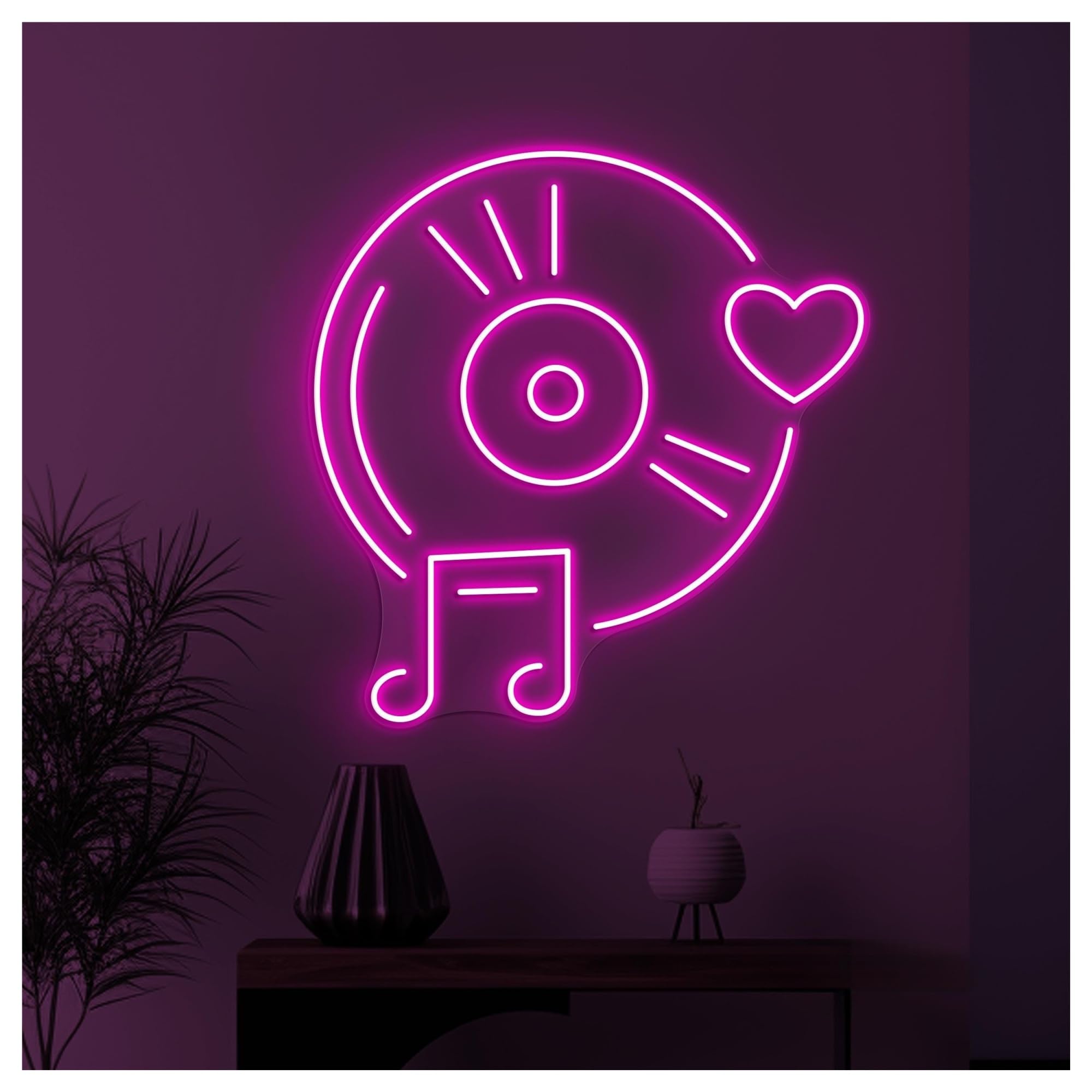 RONGCH Hanging Art Signs Music Record LED Neon Sign Vinyl Wall Art Musical Heart Room Light Storefront Window Display Business Entrance 50cm(Style F)