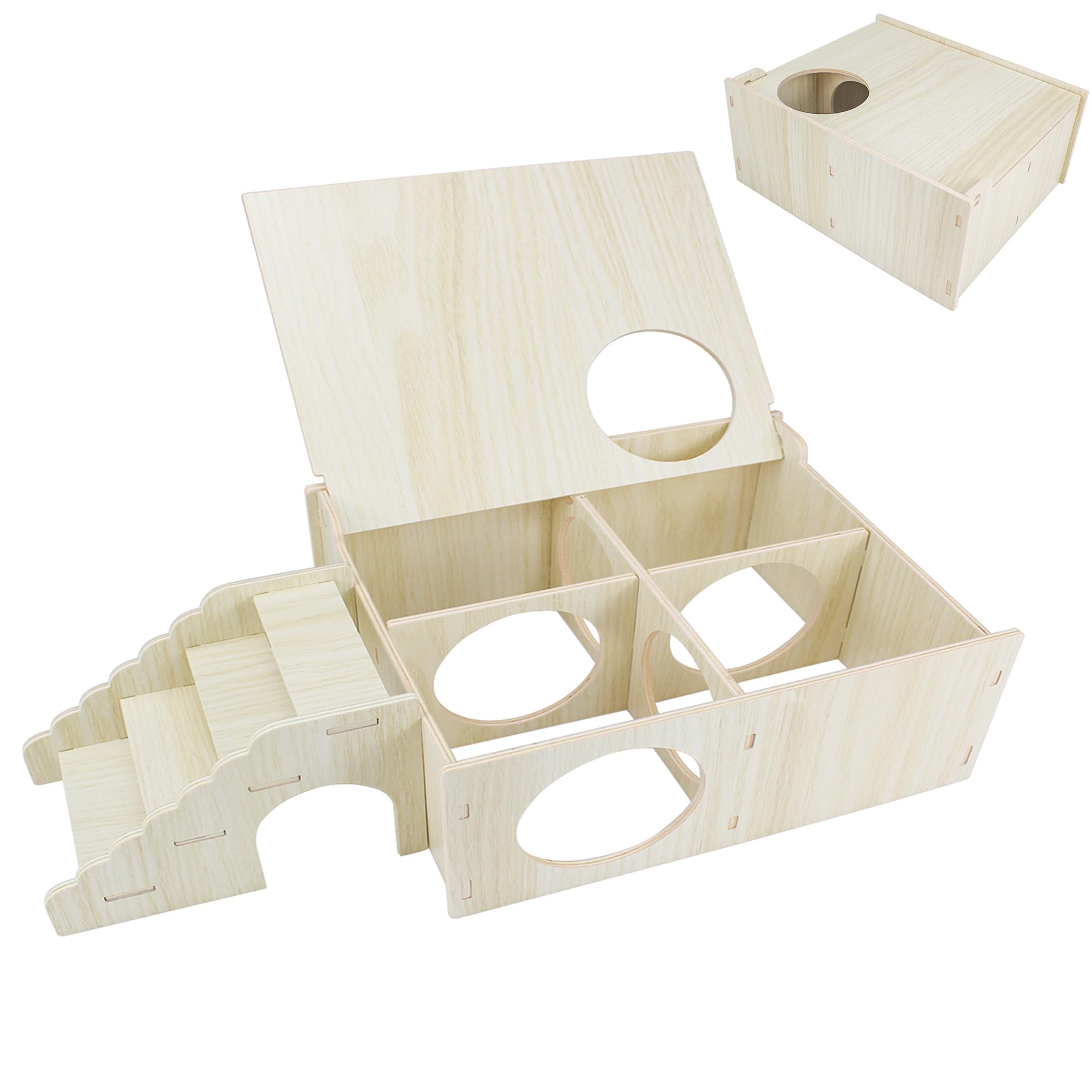 YankMooM Large Wooden Hamster House, Washable Hamster House Small Pet Hideout Hut with Ladder for Hamster and Other Small Pets