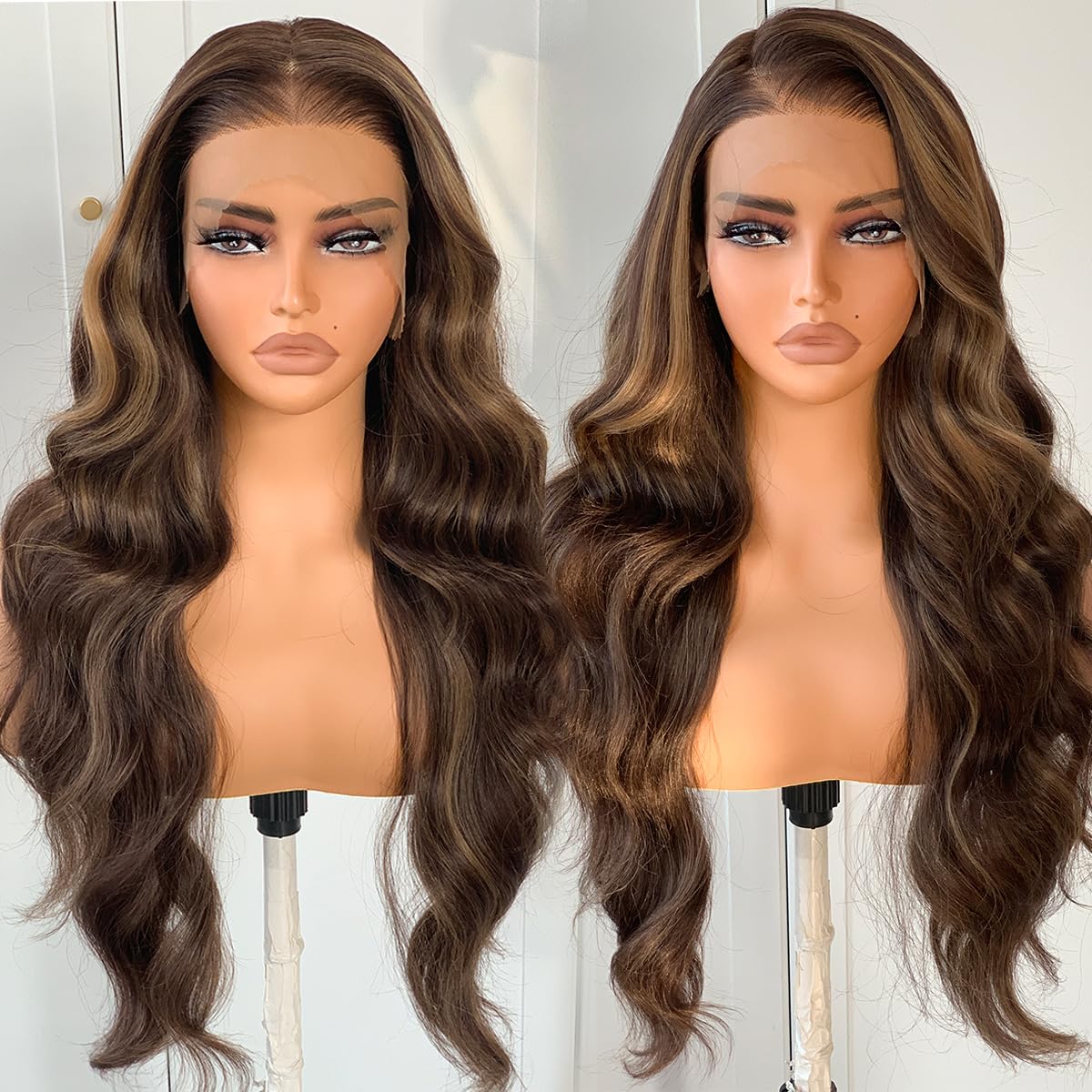 BlackSwern Ombre Honey Blonde Lace Front Wig, HD Lace 13x6 Synthetic Lace Frontal Wigs Pre-Plucked, 26inch Body Wave Wigs 200 Density for Black Women,
