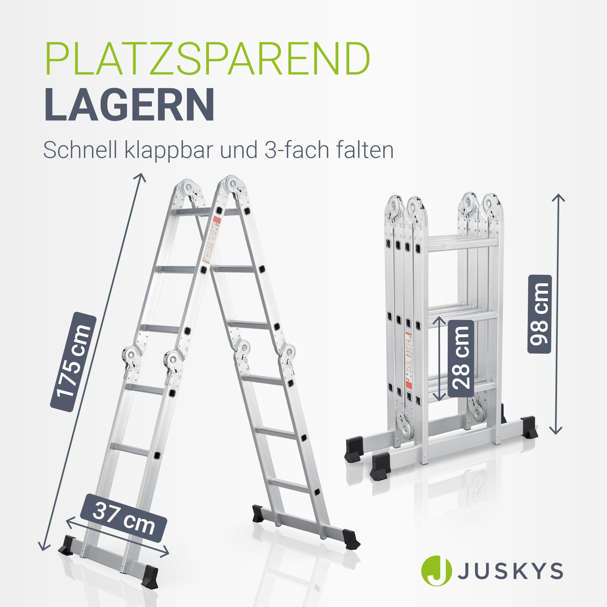 Juskys Leiter Aluminium 3x4 Stufen Klappleiter 4-teilig bis 150 kg Multifunktionsleiter 3,6 m