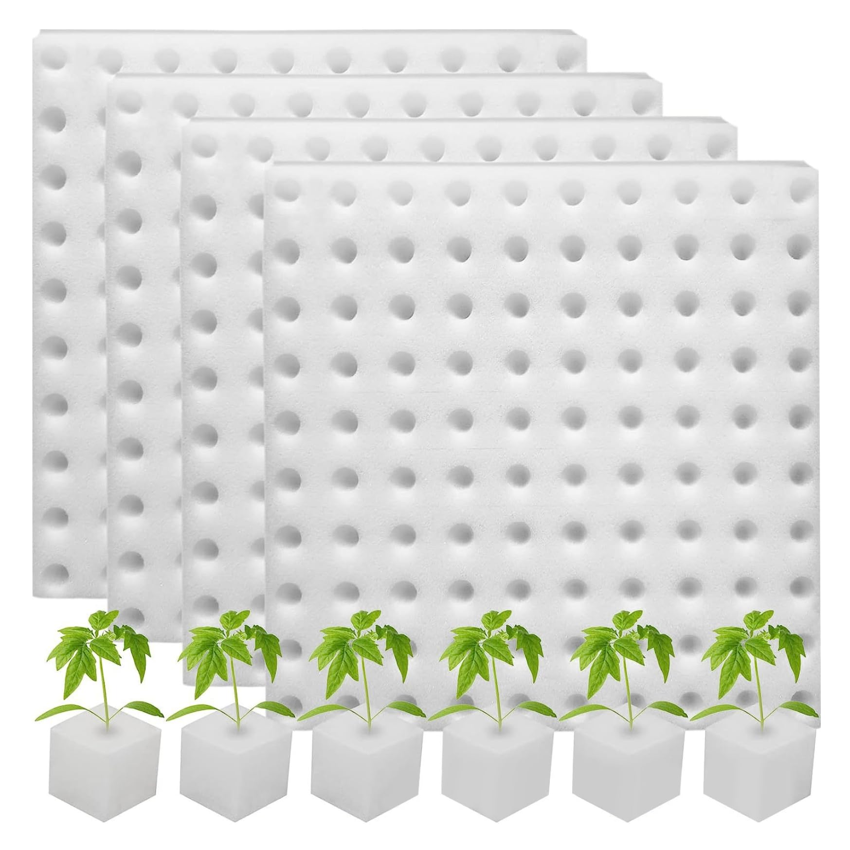 Tsawntd 4PCS Hydroponic Sponges, Grow Sponges with Pre-Cut Cubes & Center Holes, Reusable Seed Starter Sponge for Soilless Cultivation, Indoor Gardening, and Plant Cloning