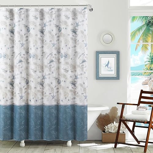 Miniatura 34 de Under The Sea - Cortina de ducha de tela impermeable de poliéster azul marino para baño, 72 pulgadas de ancho x 72 pulgadas de alto Bajo