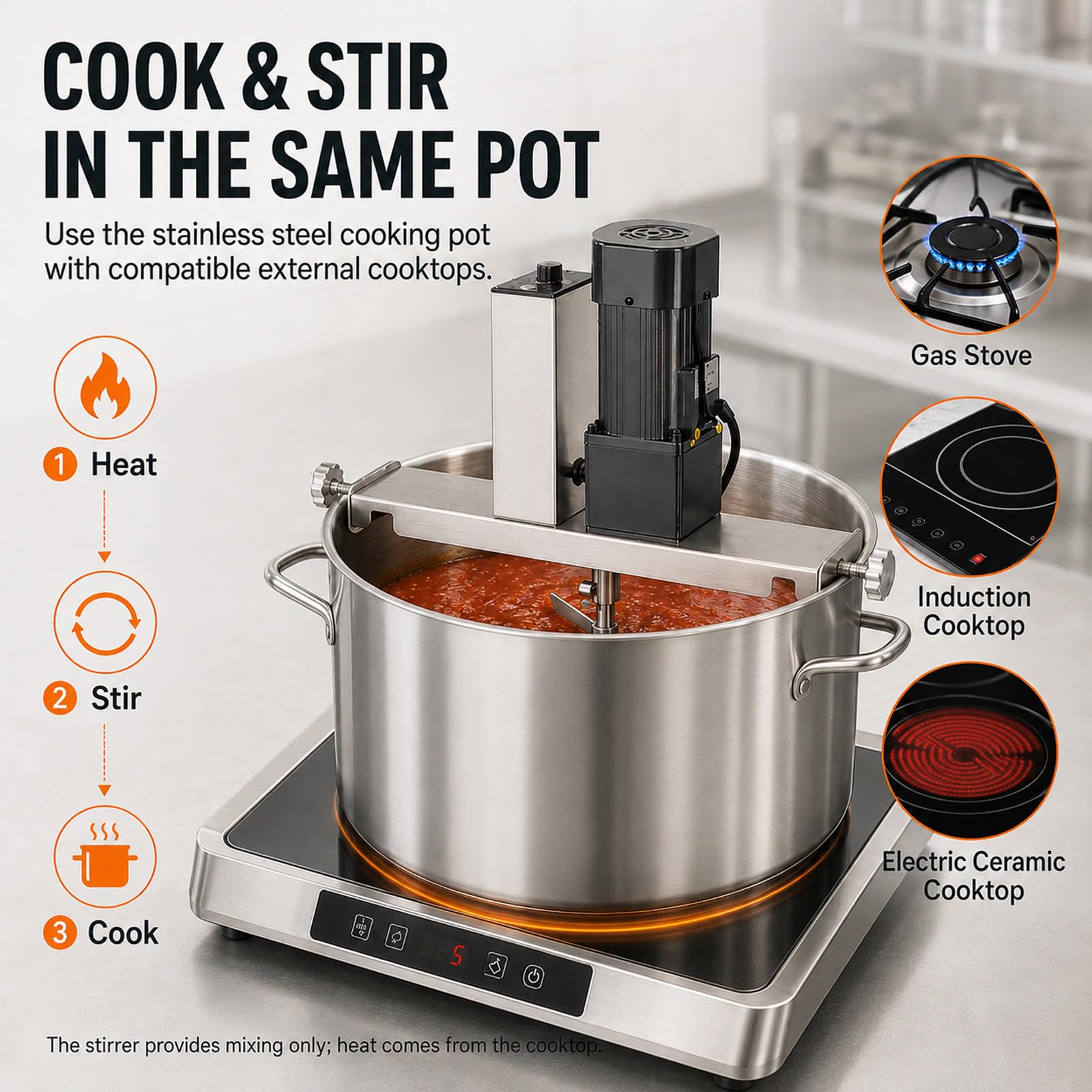 Agitateur électrique pour cuisson, mélangeur automatique pour sauces 40L