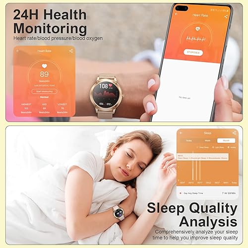 Miniatura 5 de Colesma Reloj inteligente redondo para iPhone Android, reloj para mujer con llamada Bluetooth y notificaciones de Whatsapp, reloj de fitness con