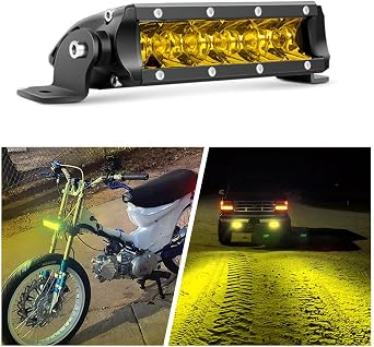 Chelhead Yellow Led Light Bar, 7 INCH Spot Waterproof Led Pod Single Row 30W Compatible with Motorcycle ATV Golf Cart Honda Pioneer RZR Trucks
