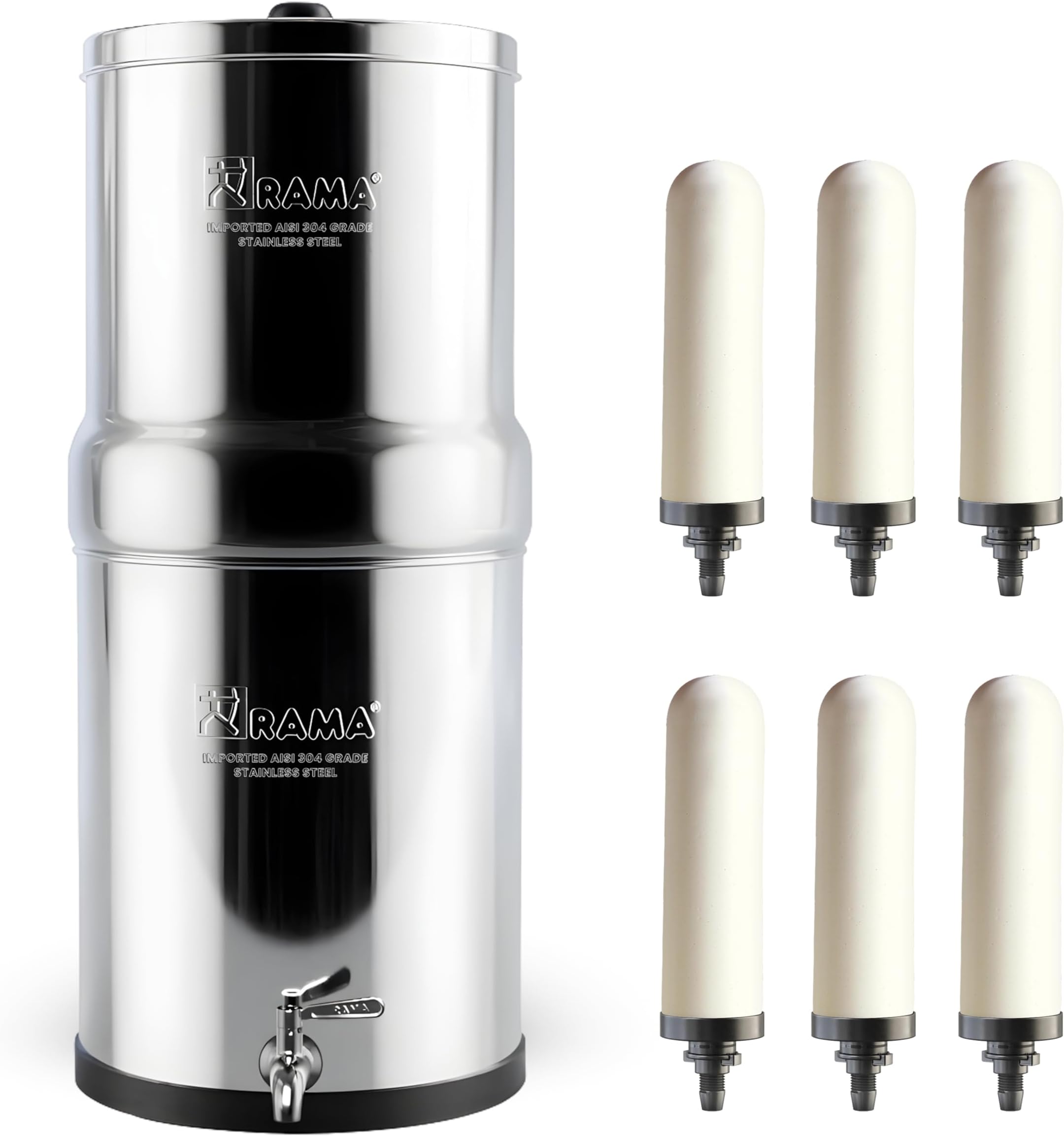 Gravity Water Filter, 16 Litre Storage (32 Litre Total Capacity) 304 High Grade Stainless Steel Water Purifier for Home, 10 Year Manufacturer Warranty with 6 Spirit Candle and Stainless Steel Tap