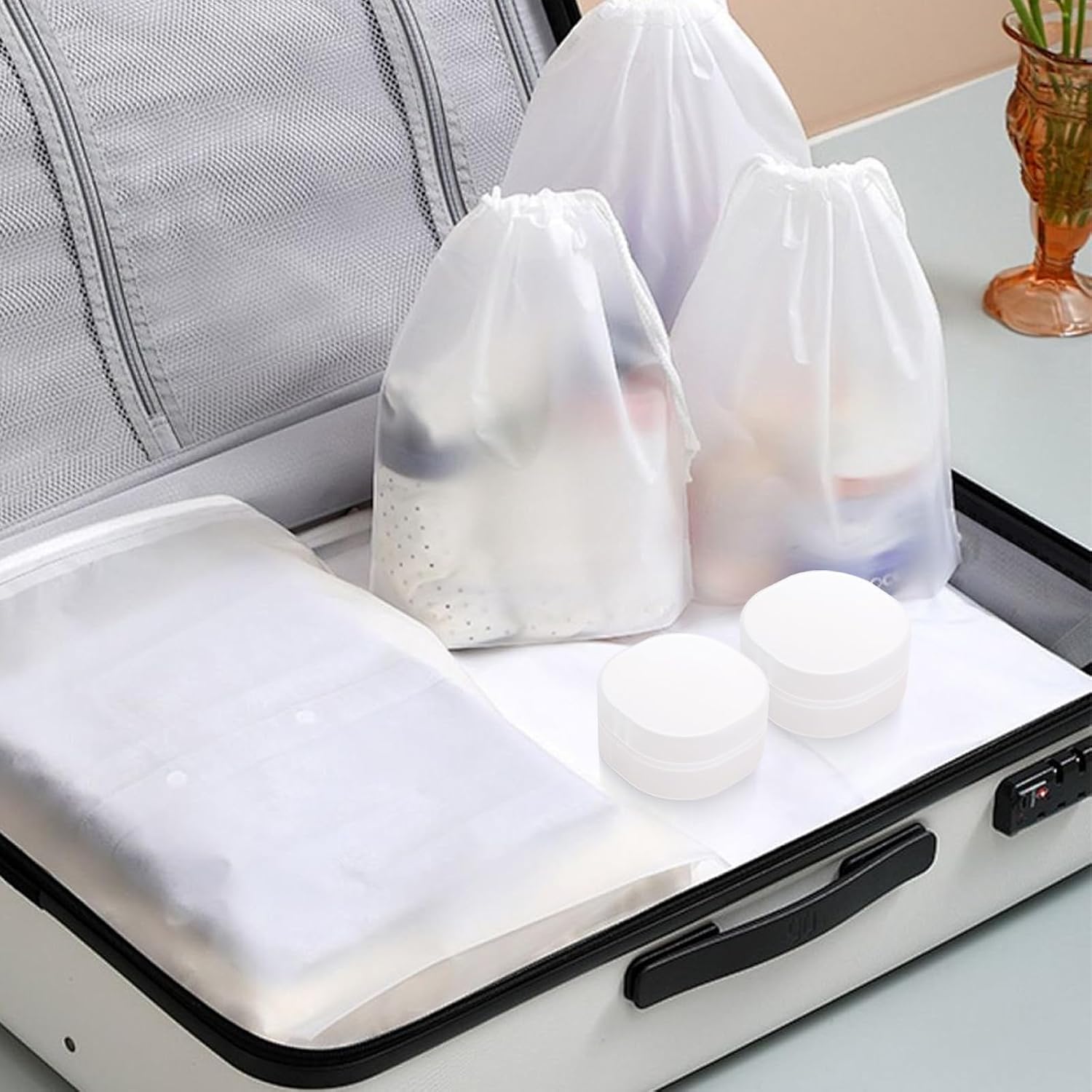 Plastic Cotton Round Holder Cosmetic Cotton PadHolder Multiple Colors Portable Travel and SealedSuitable for Makeup Remover BallsBeads 4 Pack (Whitish-Transparent)