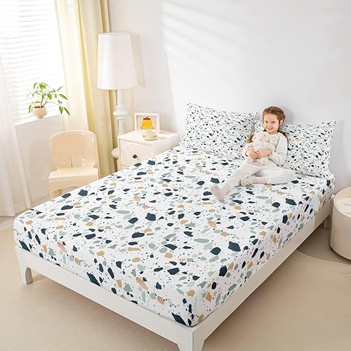 Miniatura 4 de Erosebridal Juego de ropa de cama de mármol para adolescentes, sábana bajera ajustable de arte abstracto para niños, niñas, adolescentes, juego de