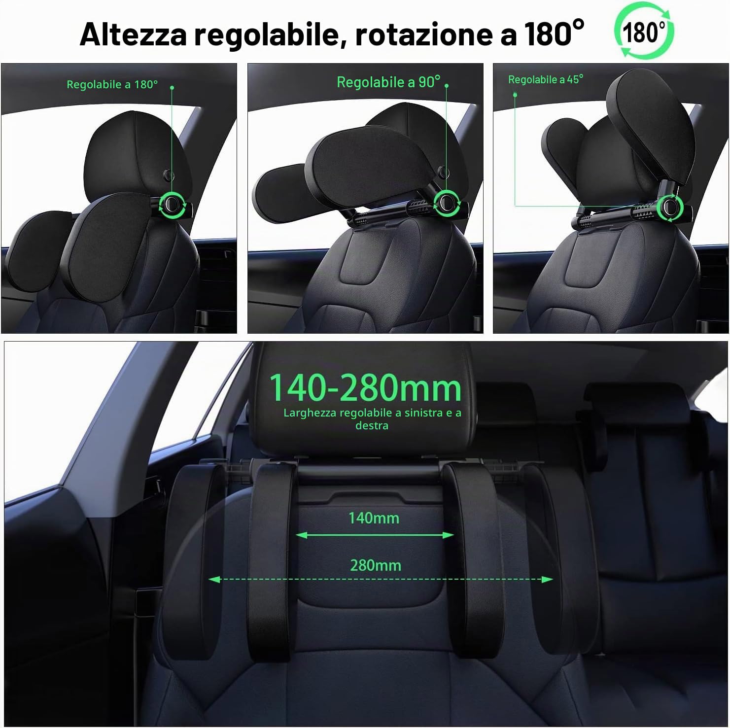 Poggiatesta per Auto per Bambini, Cuscino per Poggiatesta per Auto, Cuscino per Seggiolino Auto, Supporto per Collo Staccabile Retrattile Cuscino