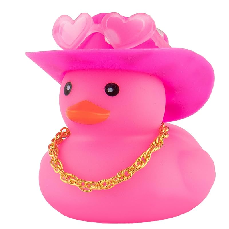 Enfeite de painel automotivo Pato Cowboy de borracha wonuu Rosa e prata