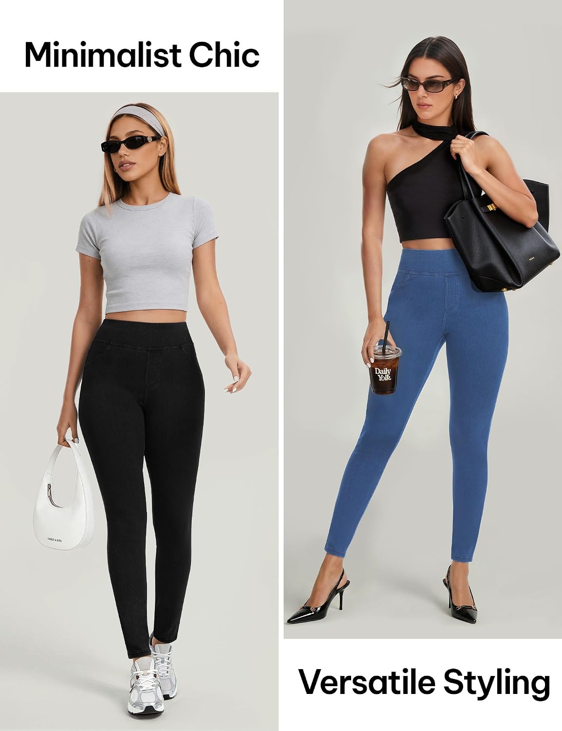 AVAMO Jeggings for Women Tummy Control Stretchy Skinny Jeans Pull On Elastic High Waisted Denim Jeans Leggings Trendy