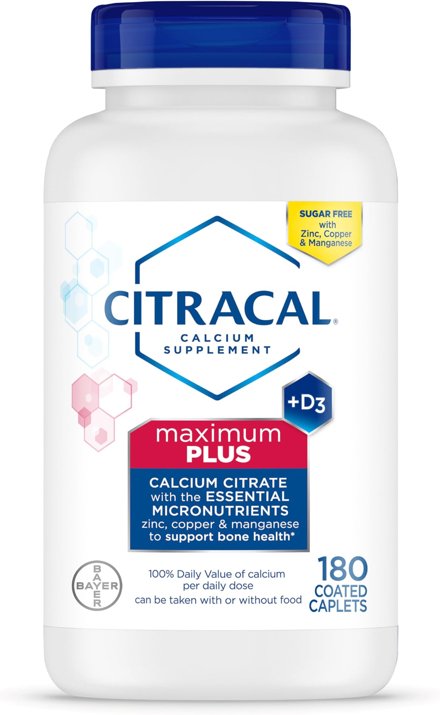 Citracal Maximum Plus Highly Soluble, Easily Digested, 630 mg Calcium Citrate With 1000 IU Vitamin D3, Bone Health Supplement for Adults, Caplets, 180 Count