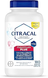 Citracal Maximum Plus Highly Soluble, Easily Digested, 630 mg Calcium Citrate With 1000 IU Vitamin D3, Bone Health Supplement for Adults, Caplets, 180 Count