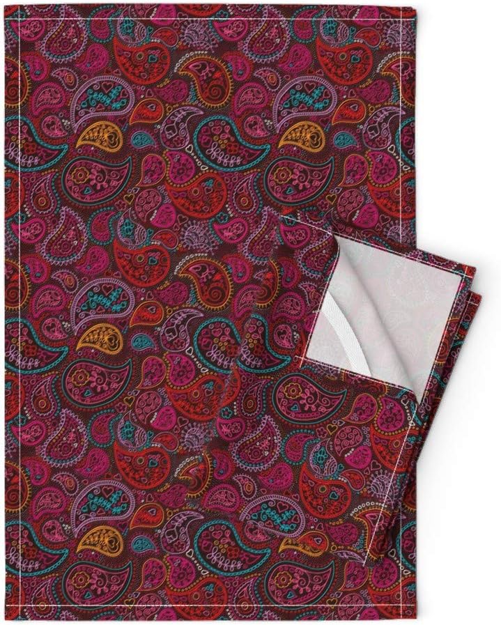 Roostery Damask Tea Towels Arabic India Oriental Drawing Patch Work Paisley by Littlesmilemakers Set of 2 Linen Cotton Tea Towels