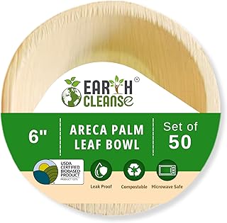 6" Areca Palm Leaf Round Bowls Compostable Biodegradable Eco-Friendly Bowls Natural Disposable Bowls, Perfect for Picnic Catering, Dessert, and Wedding (Pack of 50)
